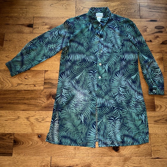 Coldwater Creek Sheer Long Sleeve Palm Print Swim Cover Up Duster Size SP - Picture 1 of 9